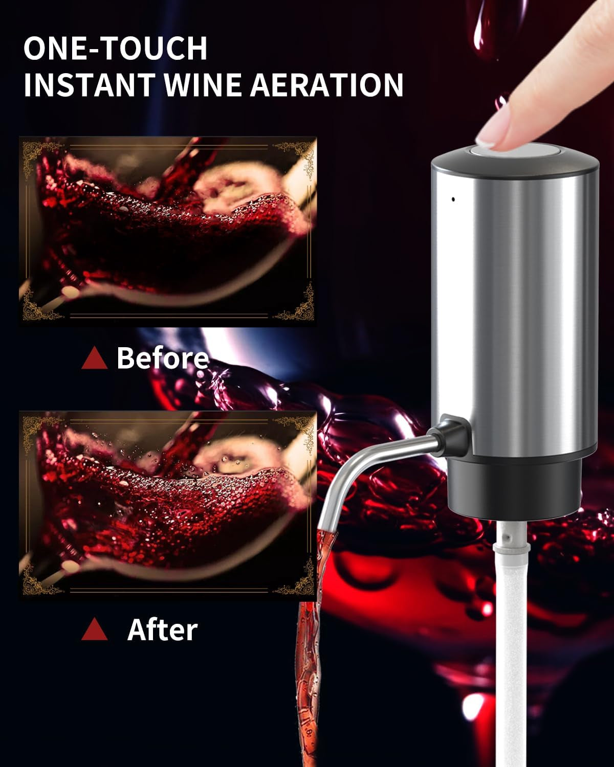 6-In-1 Electric Wine Opener Set Rechargeable Stainless Steel Wine Opener Gift Set with Foil Cutter, Rechargeable & Manual Wine Aerator Pourers, Vacuum Wine Stopper and Storage Base, Silver